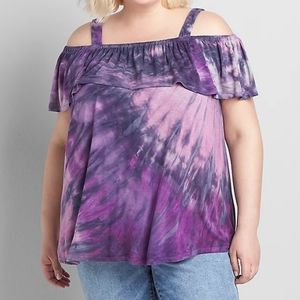 6x 7x 34/36 38/40 Plus size tie dye cold shoulder swing jersey top purple